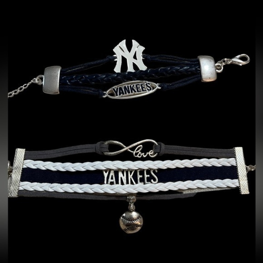 New York Yankees‎ Ashley Bridget Blue & White Leather & Metal Bracelets Set of 2